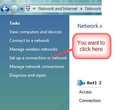 Vista Click Setup a Connection or Network