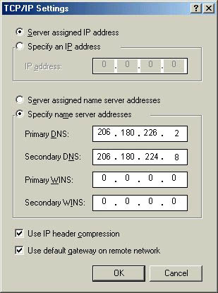 ME Dial UP setting TCP/IP window